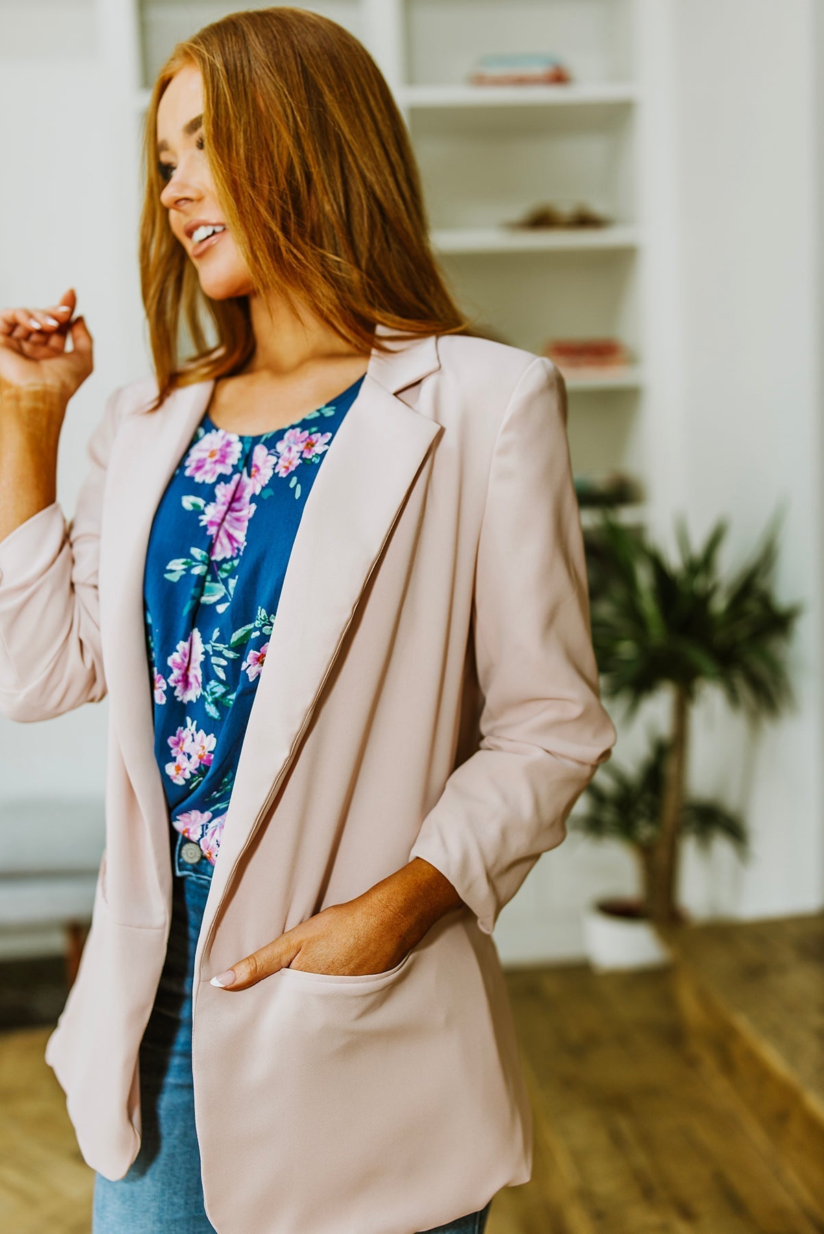 Chic In Pink Ruched 3/4 Sleeve Blazer (Online Exclusive) - Uptown Boutique Ramona