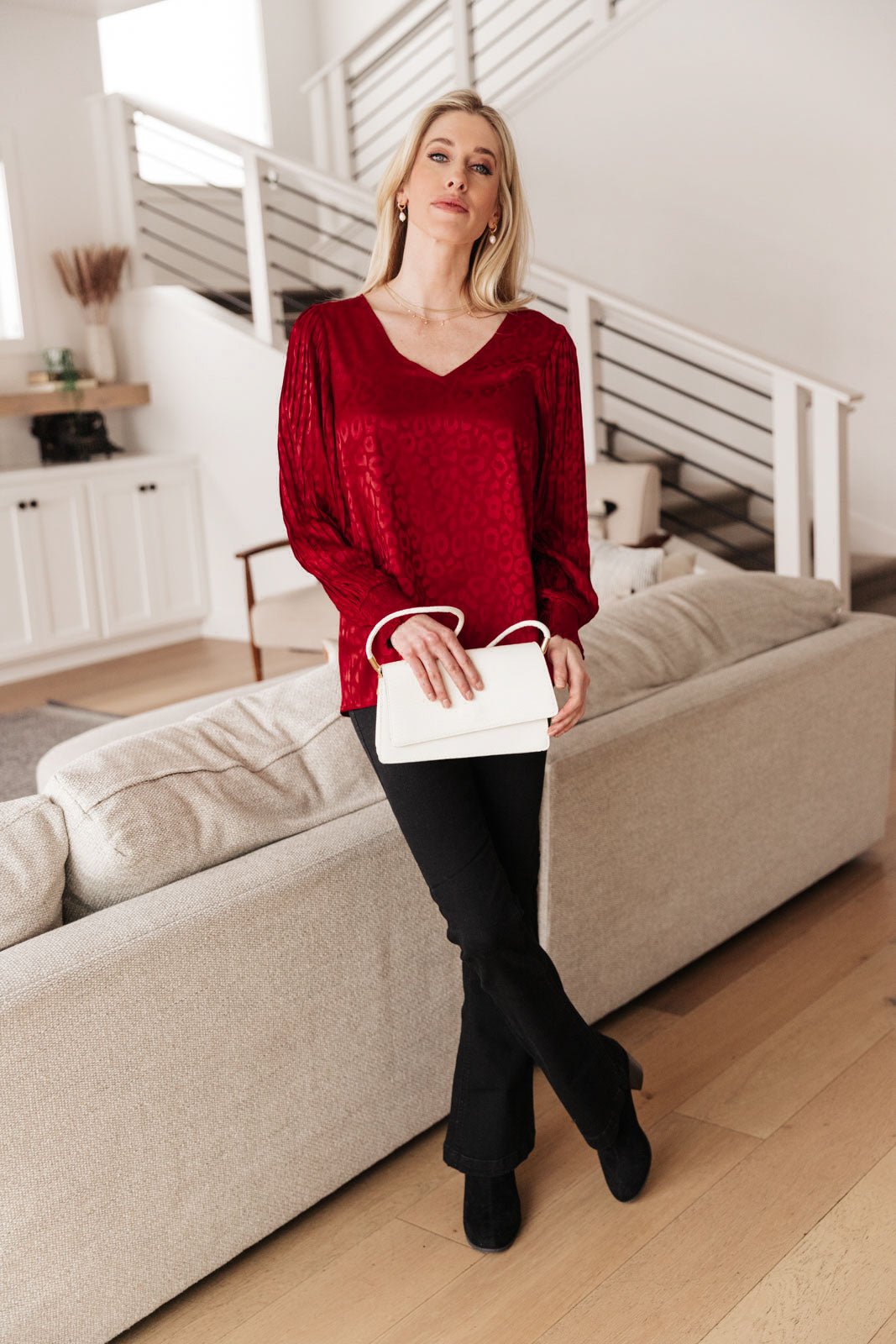 Cityscape Blouse In Burgundy (Online Exclusive) - Uptown Boutique Ramona