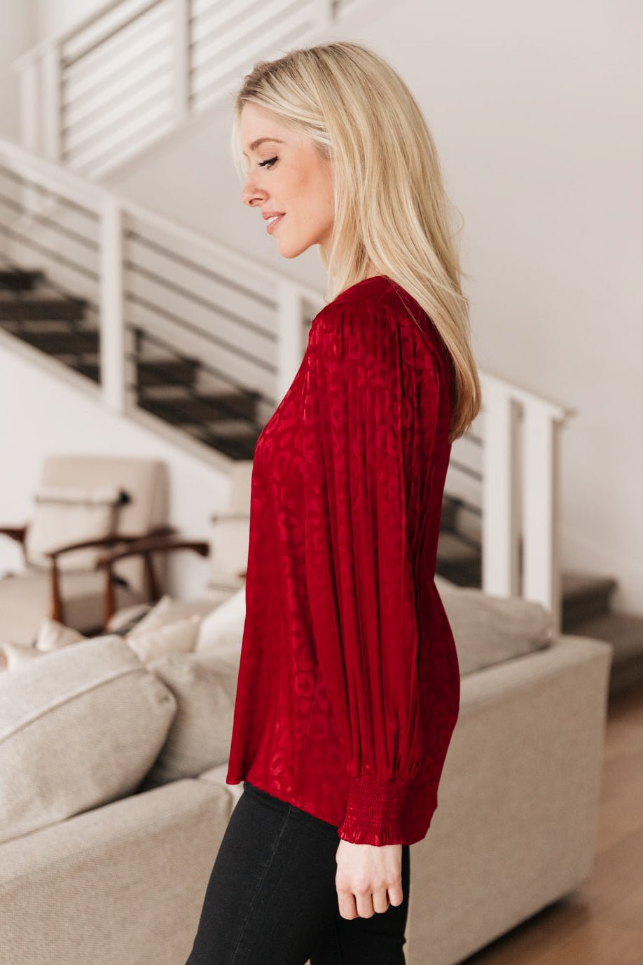 Cityscape Blouse In Burgundy (Online Exclusive) - Uptown Boutique Ramona