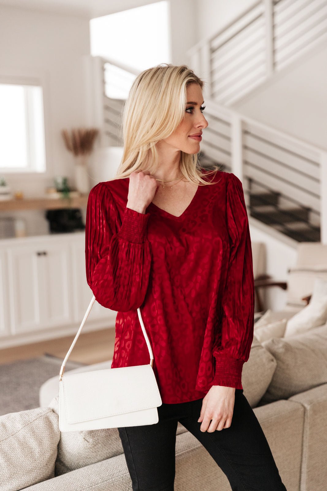 Cityscape Blouse In Burgundy (Online Exclusive) - Uptown Boutique Ramona