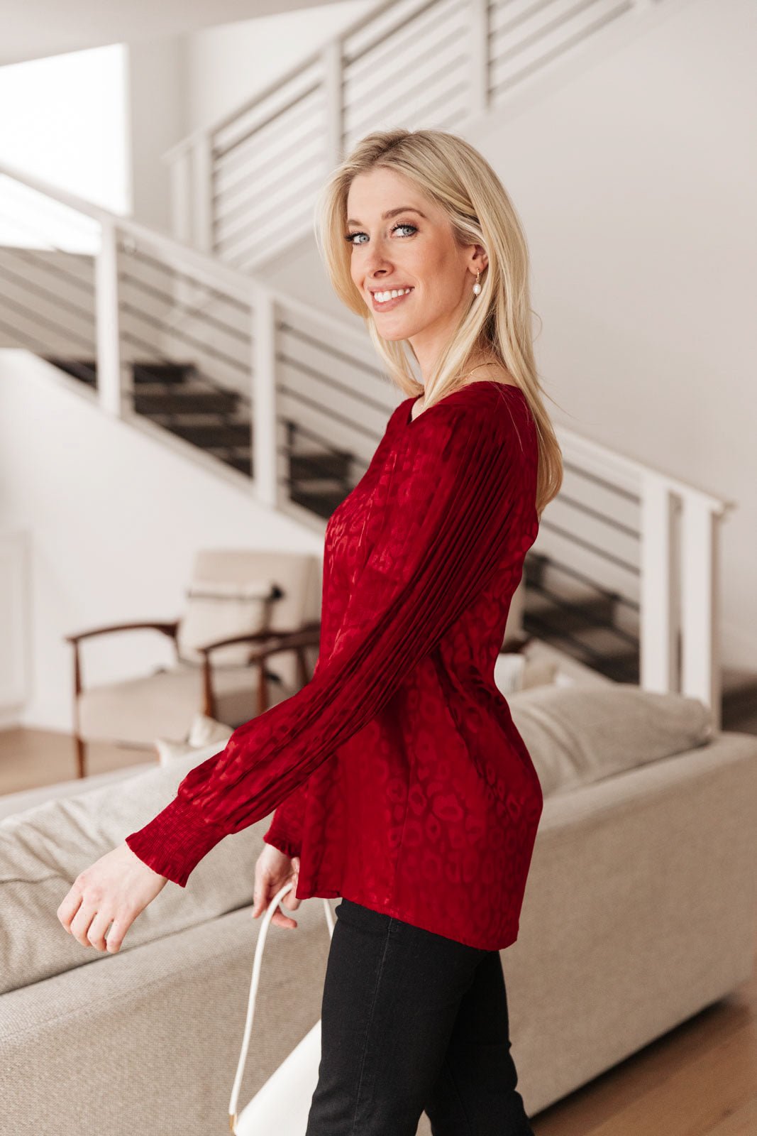 Cityscape Blouse In Burgundy (Online Exclusive) - Uptown Boutique Ramona