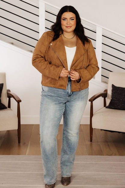 Clara Faux Suede Moto Jacket in Camel (Online Exclusive) - Uptown Boutique Ramona