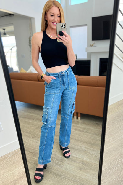 Clarissa High Rise Wide Leg Cargo Jeans (Online Exclusive) - Uptown Boutique Ramona