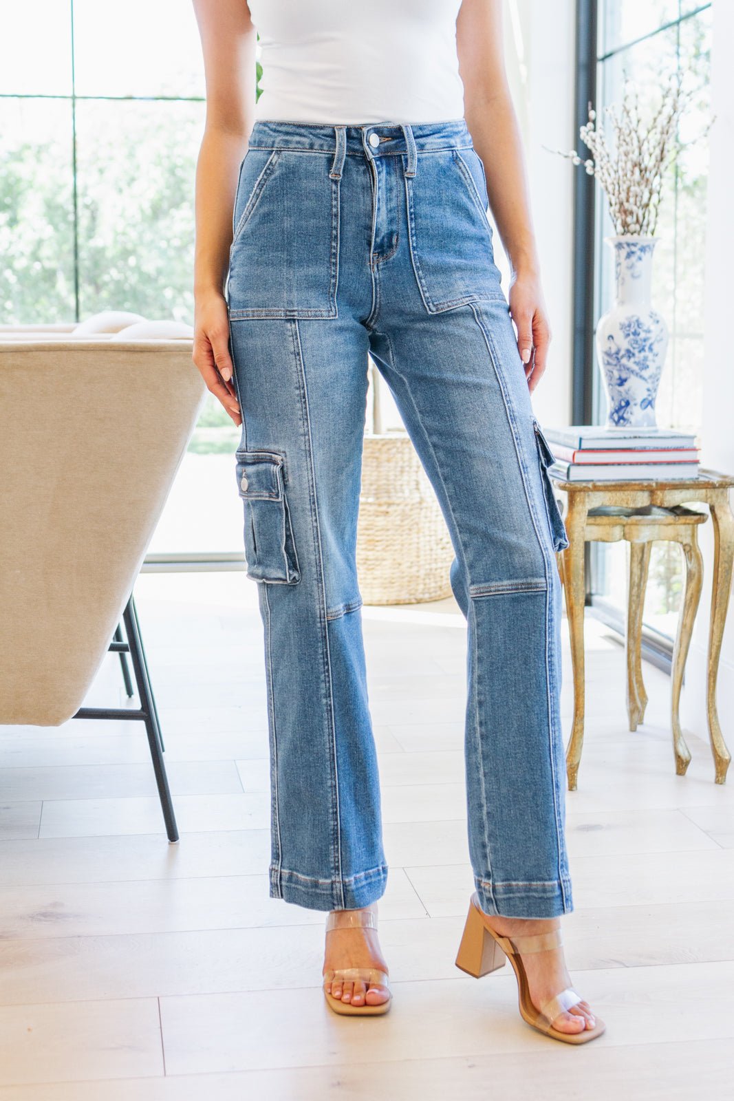 Clarissa High Rise Wide Leg Cargo Jeans (Online Exclusive) - Uptown Boutique Ramona