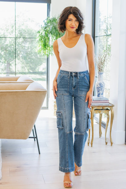 Clarissa High Rise Wide Leg Cargo Jeans (Online Exclusive) - Uptown Boutique Ramona