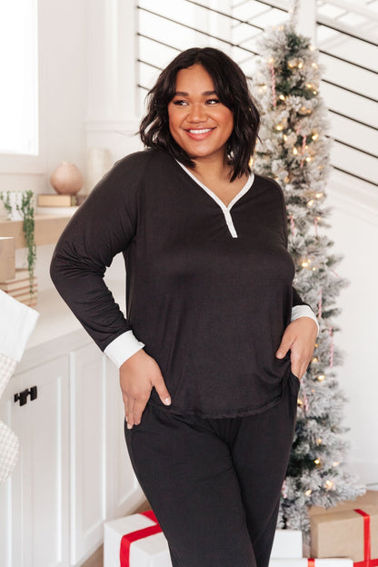 Classic & Cozy Pajama Top in Black (Online Exclusive) - Uptown Boutique Ramona