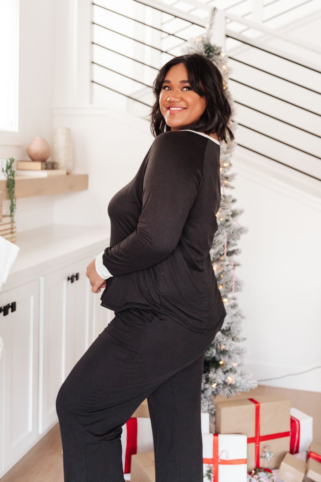 Classic & Cozy Pajama Top in Black (Online Exclusive) - Uptown Boutique Ramona