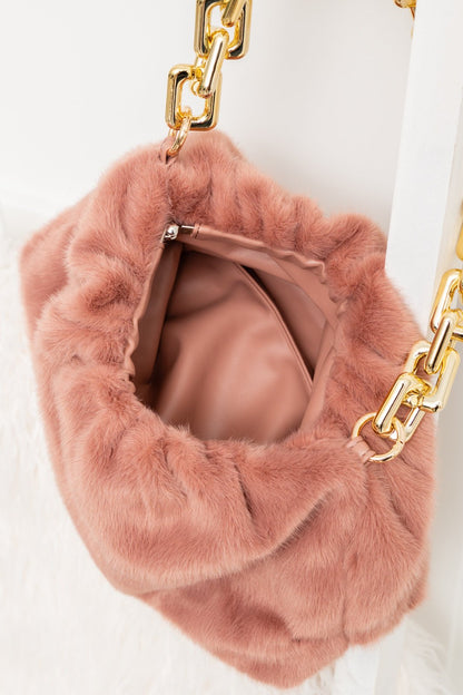 Classy And Carefree Faux Fur Bag In Mauve (Online Exclusive) - Uptown Boutique Ramona