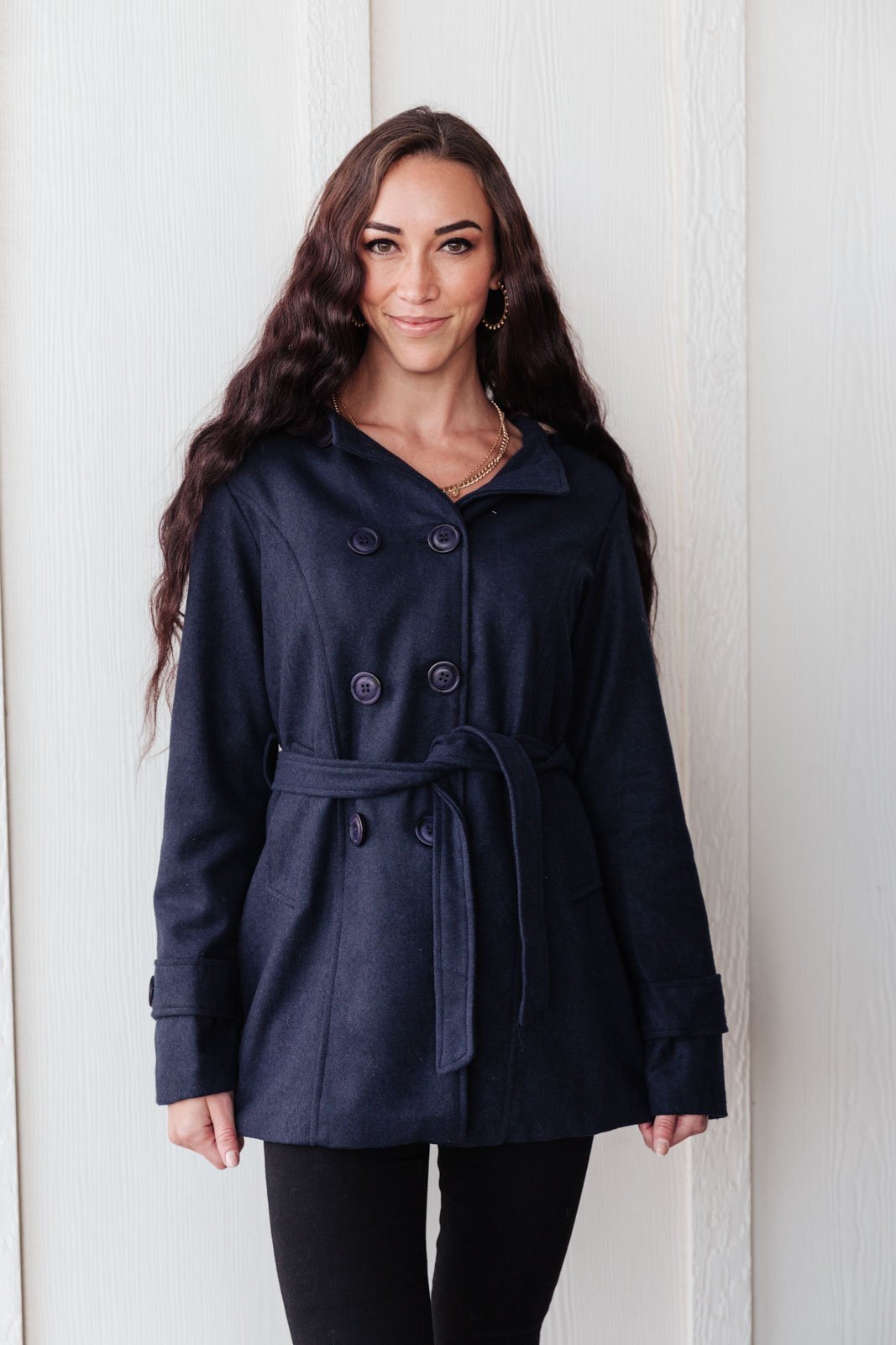 Classy & Sassy Peacoat in Navy (Online Exclusive) - Uptown Boutique Ramona