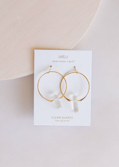 Clear Quartz Hoops Earring - Uptown Boutique Ramona