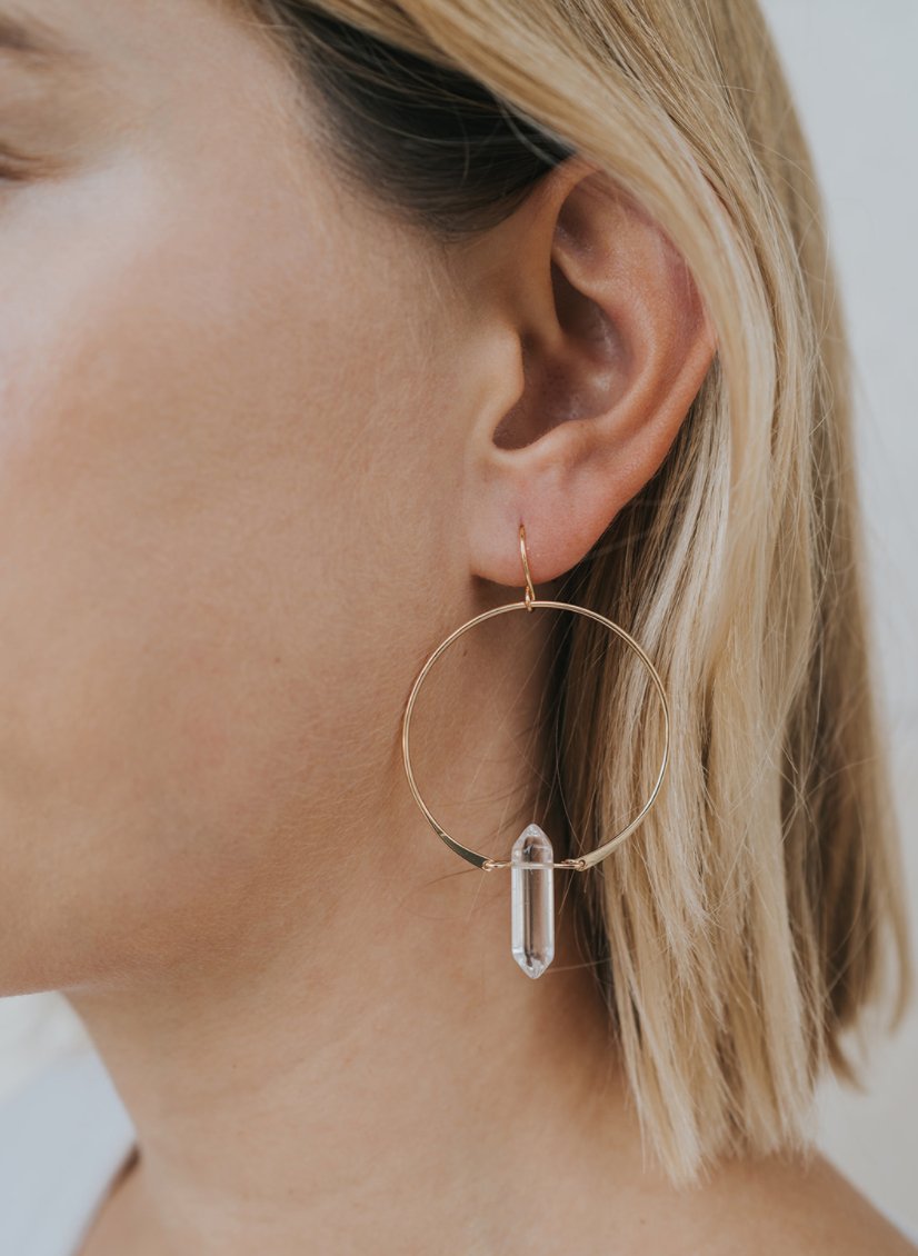 Clear Quartz Hoops Earring - Uptown Boutique Ramona