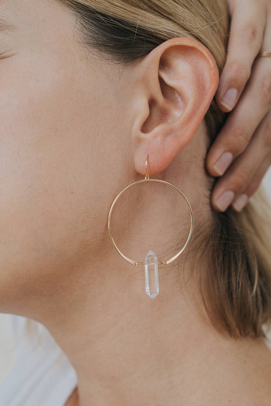 Clear Quartz Hoops Earring - Uptown Boutique Ramona