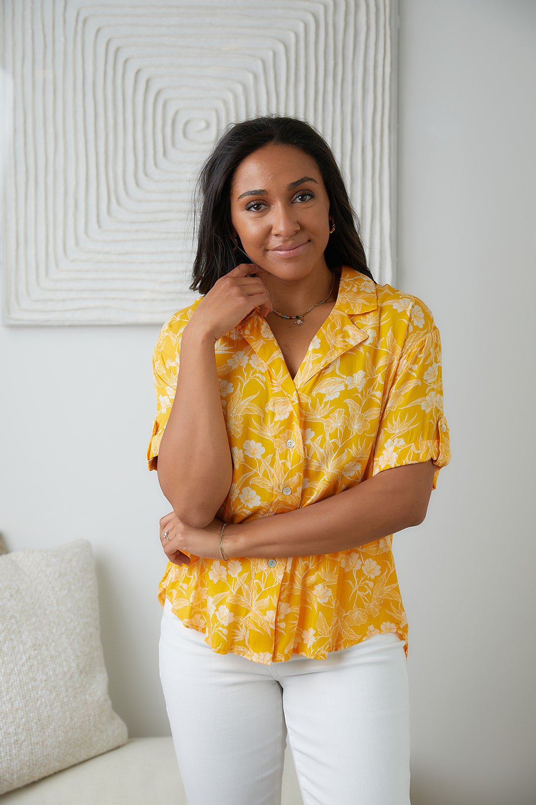 Clementine Floral Button Up Blouse (Online Exclusives) - Uptown Boutique Ramona