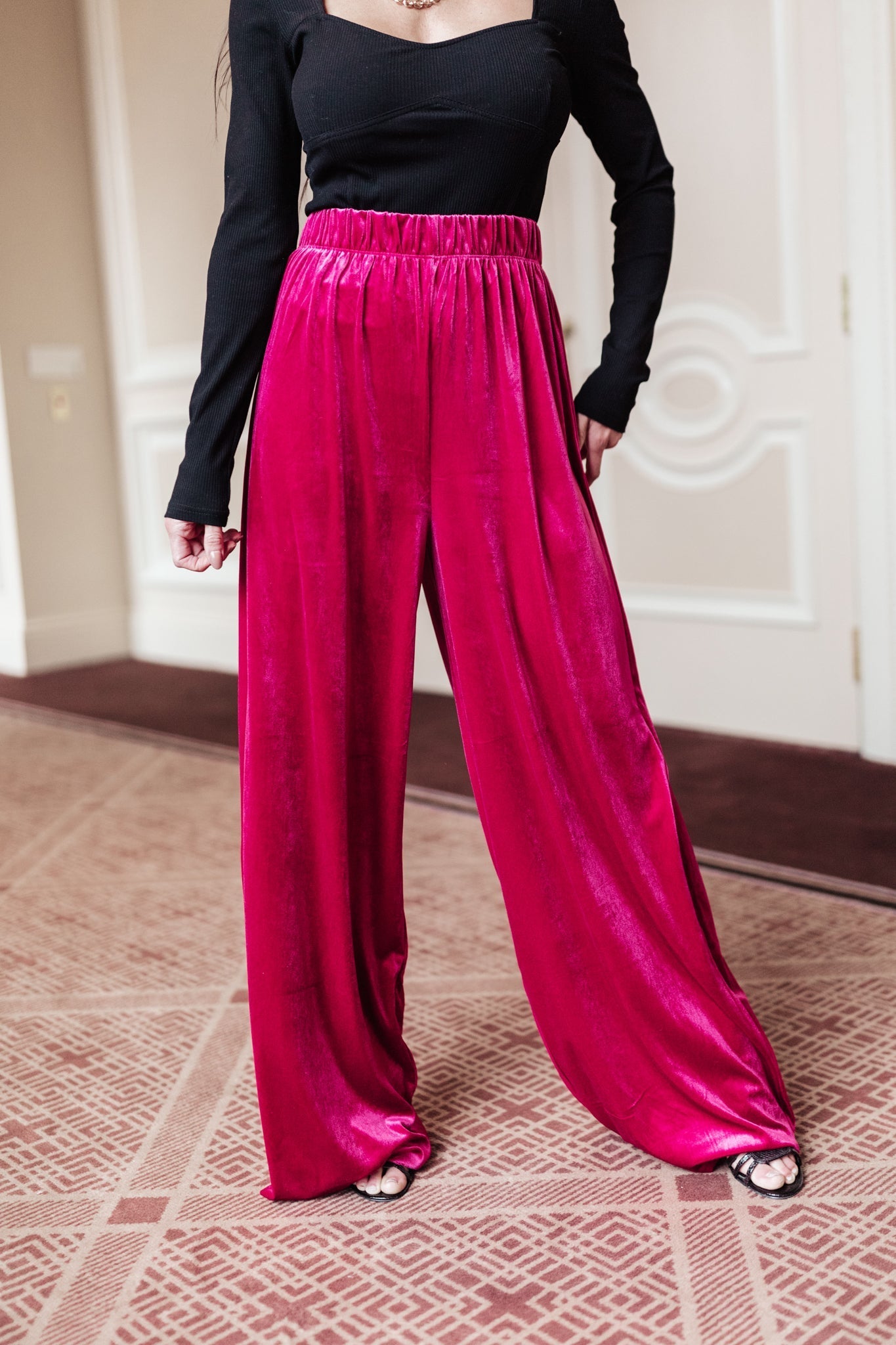 Cleo Velvet Wide Leg Pants (Online Exclusive) - Uptown Boutique Ramona