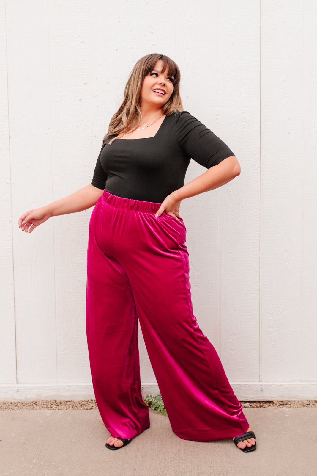 Cleo Velvet Wide Leg Pants (Online Exclusive) - Uptown Boutique Ramona