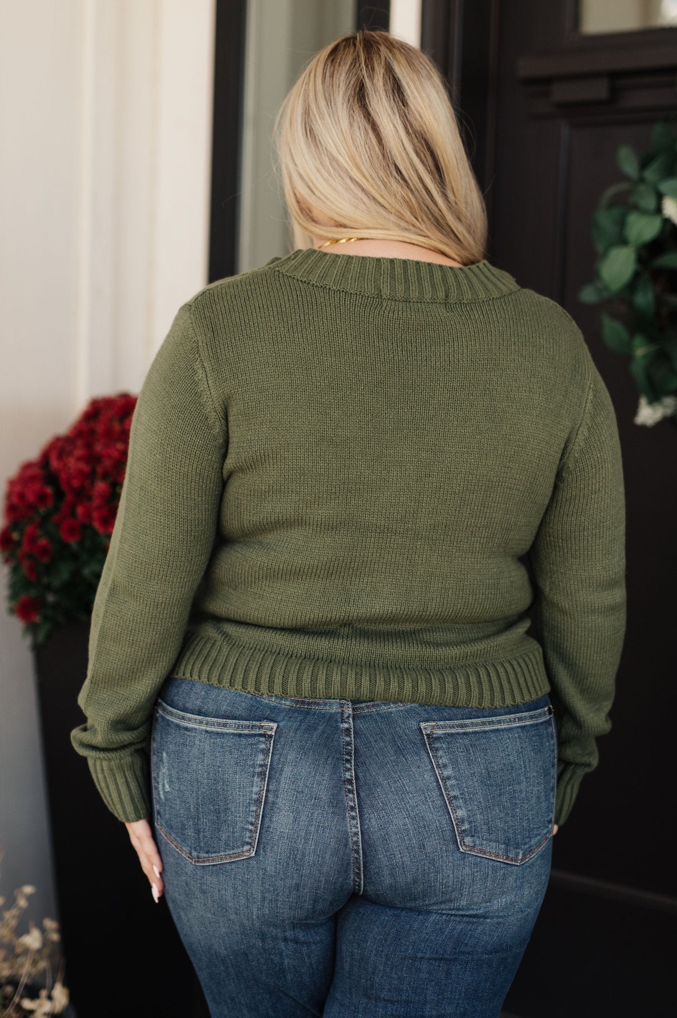 Climbing Vine Cable Knit Cardigan in Green (Online Exclusive) - Uptown Boutique Ramona