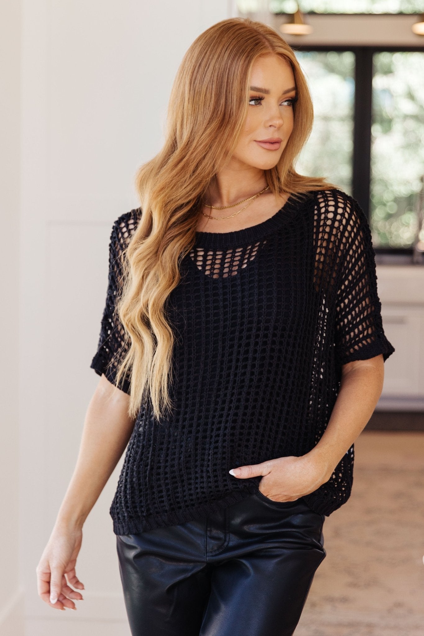 Coastal Dreams Fishnet Top in Black (Online Exclusive) - Uptown Boutique Ramona