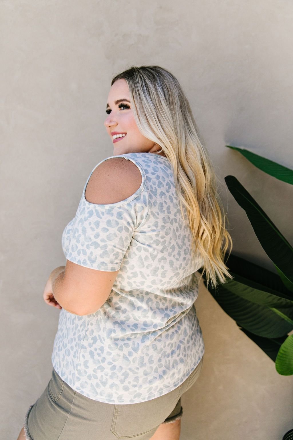 Cold Shoulders & Pale Blue Spots Top (Online Exclusive) - Uptown Boutique Ramona