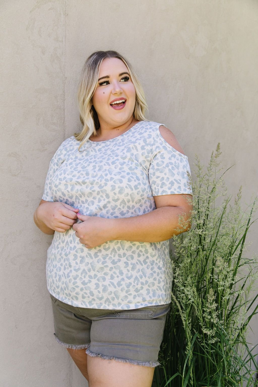 Cold Shoulders & Pale Blue Spots Top (Online Exclusive) - Uptown Boutique Ramona