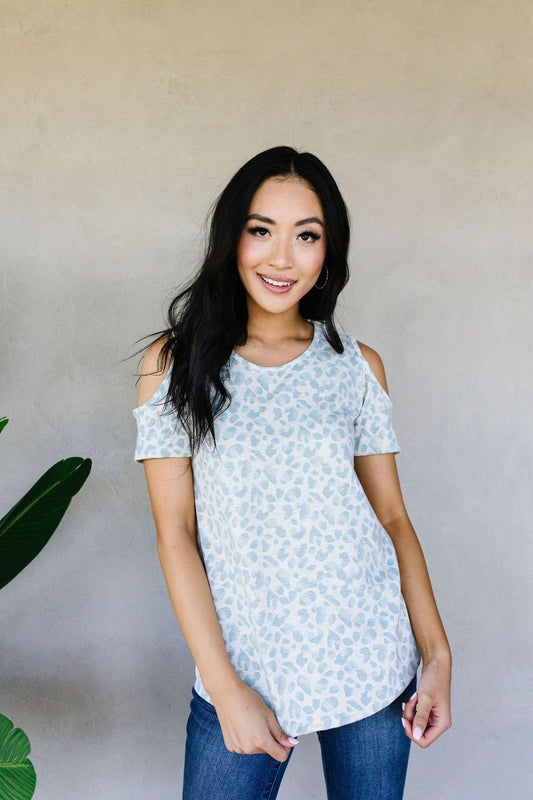 Cold Shoulders & Pale Blue Spots Top (Online Exclusive) - Uptown Boutique Ramona