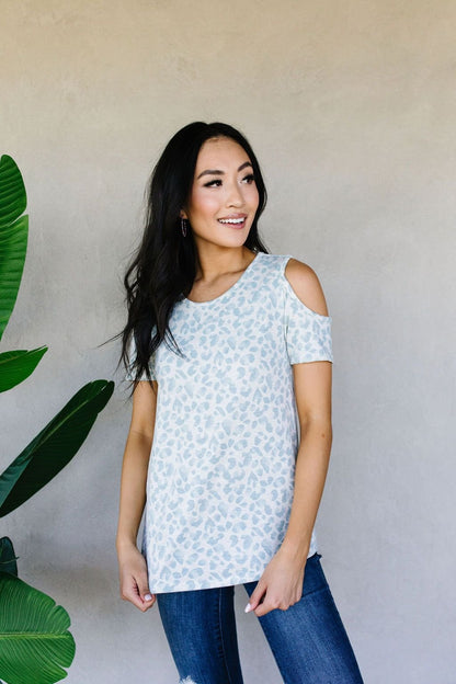 Cold Shoulders & Pale Blue Spots Top (Online Exclusive) - Uptown Boutique Ramona