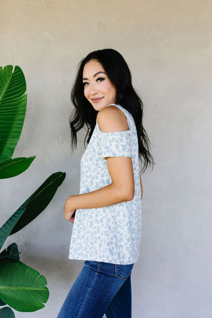 Cold Shoulders & Pale Blue Spots Top (Online Exclusive) - Uptown Boutique Ramona