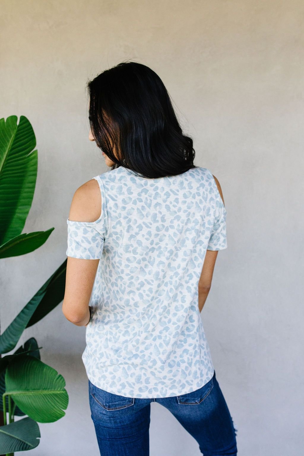 Cold Shoulders & Pale Blue Spots Top (Online Exclusive) - Uptown Boutique Ramona