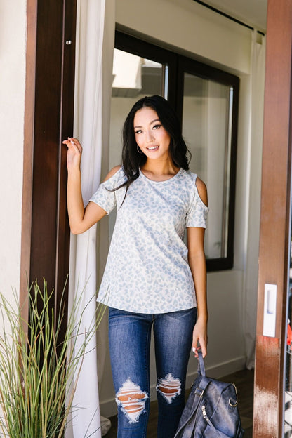 Cold Shoulders & Pale Blue Spots Top (Online Exclusive) - Uptown Boutique Ramona