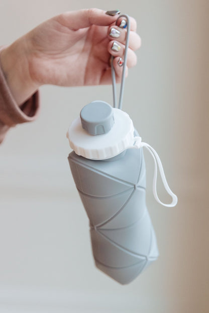 Collapsing Silicon Water Bottle in Diamond Gray (Online Exclusive) - Uptown Boutique Ramona