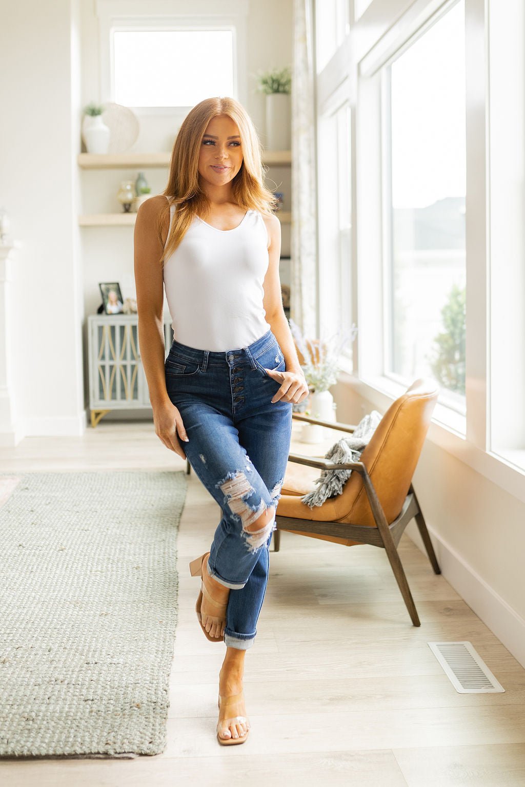 Colt High Rise Button Fly Distressed Boyfriend Jeans (Online Exclusive) - Uptown Boutique Ramona