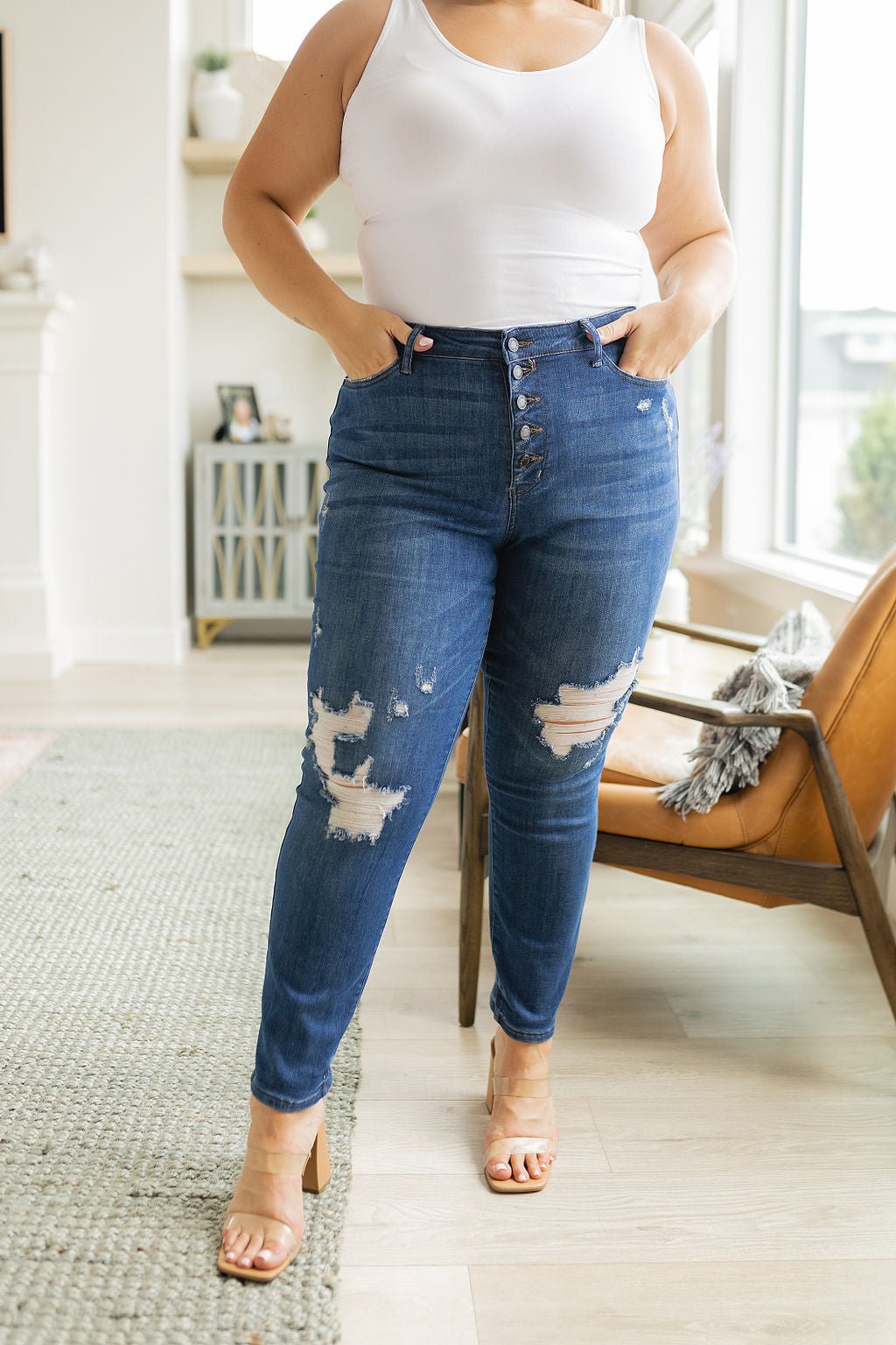 Colt High Rise Button Fly Distressed Boyfriend Jeans (Online Exclusive) - Uptown Boutique Ramona