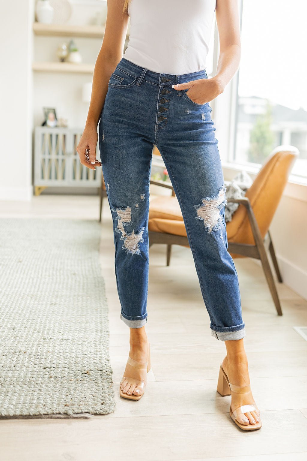 Colt High Rise Button Fly Distressed Boyfriend Jeans (Online Exclusive) - Uptown Boutique Ramona