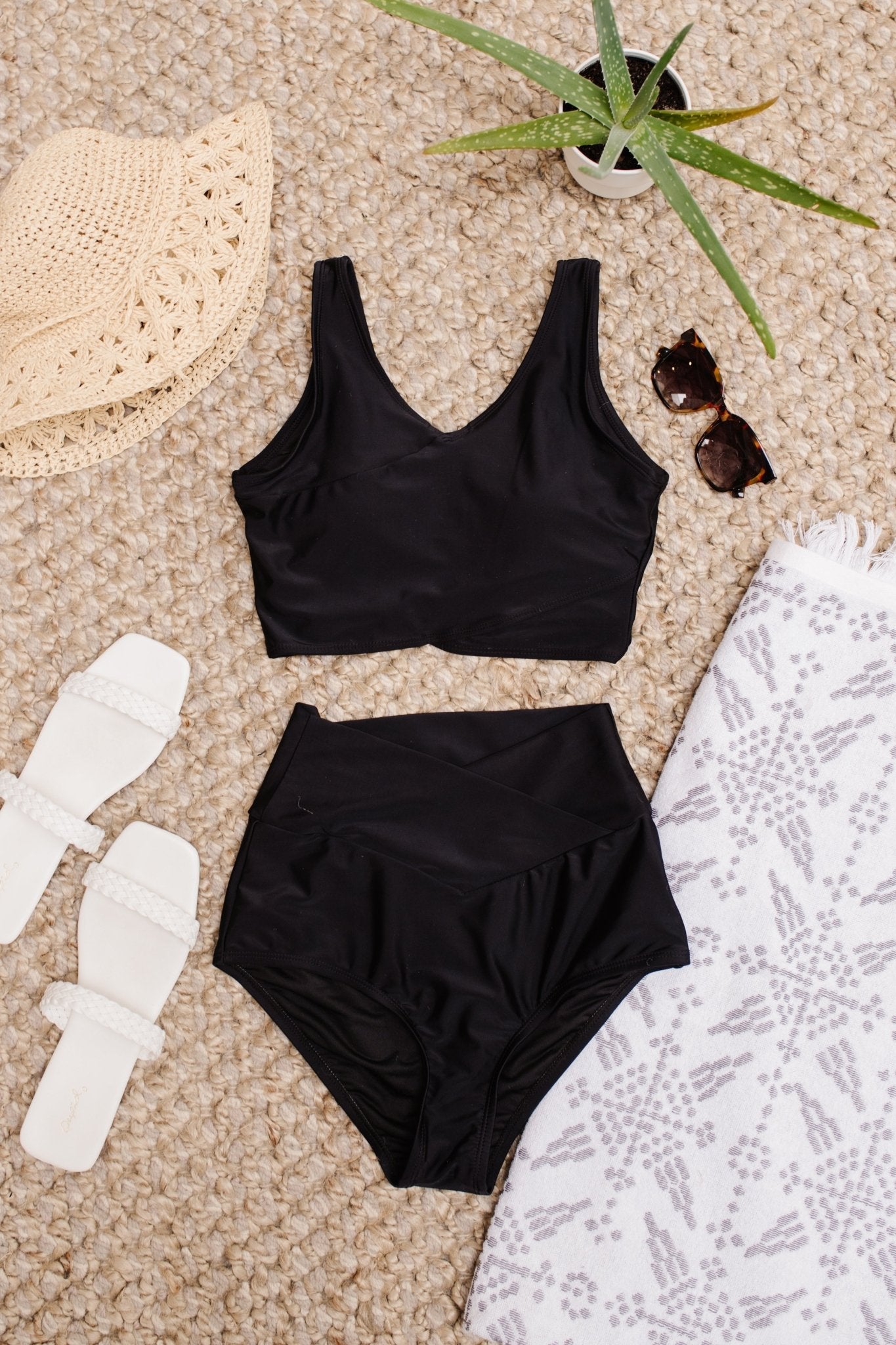 Come Sail Away Swim Top In Black (Online Exclusive) - Uptown Boutique Ramona