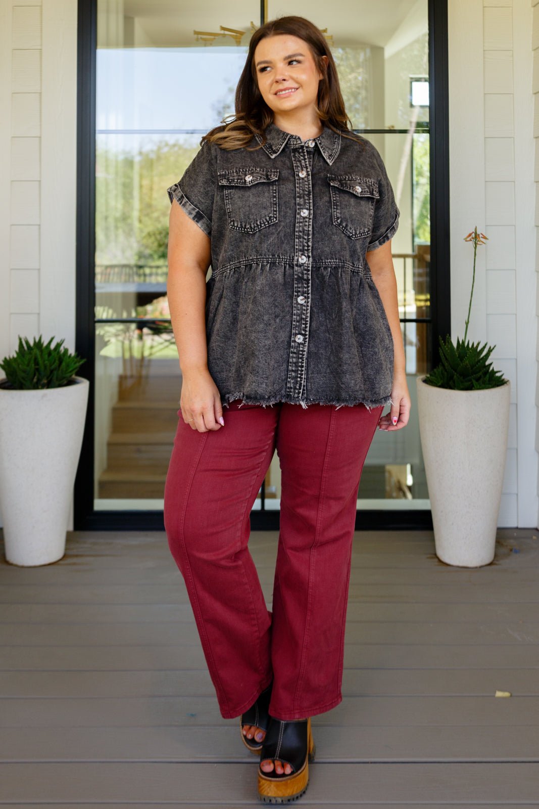 Cool and Carefree Denim Button Down (Online Exclusive) - Uptown Boutique Ramona