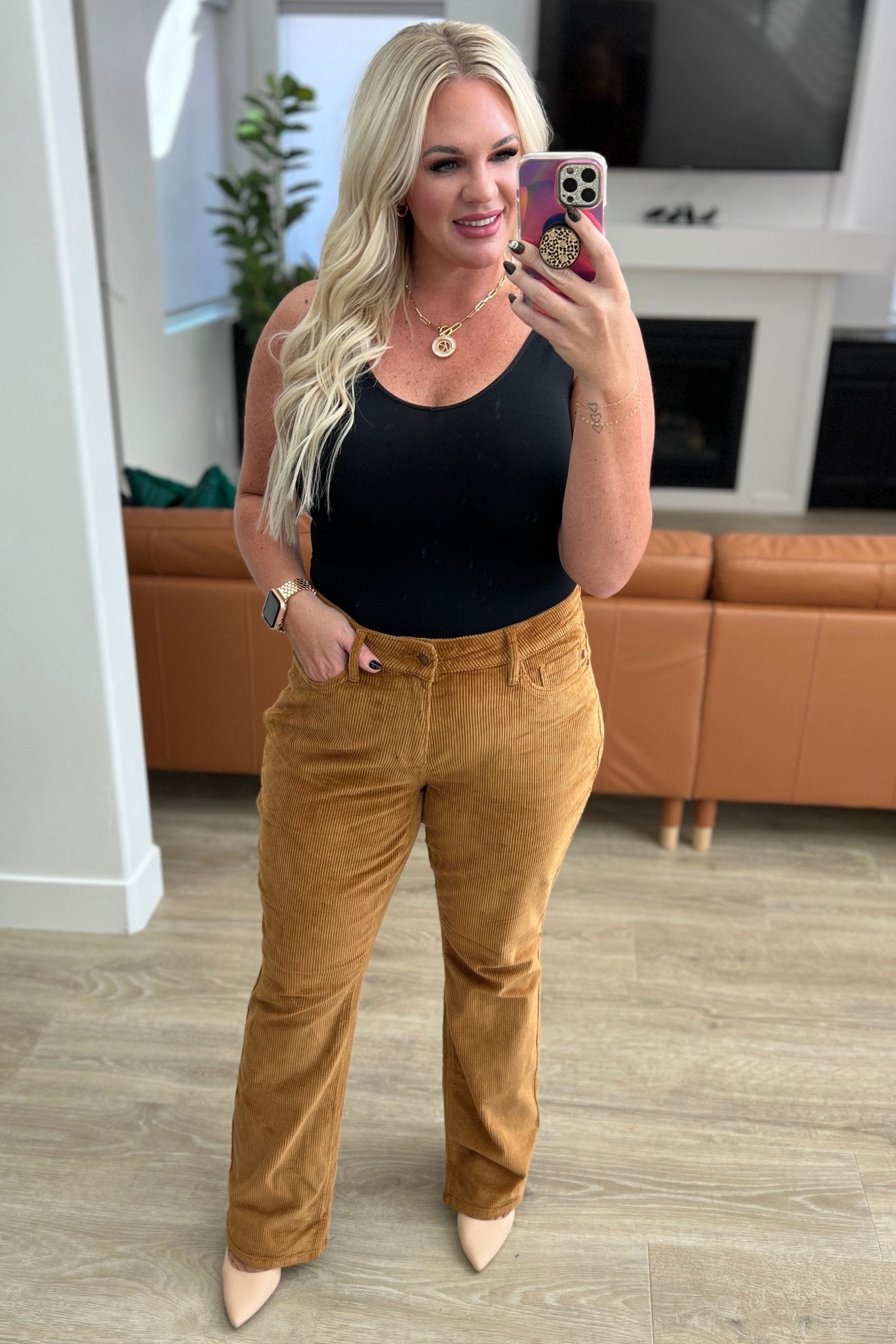 Cordelia Bootcut Corduroy Pants in Camel (Online Exclusive) - Uptown Boutique Ramona