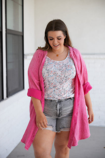 Corey Button Up Top in Fuchsia (Online Exclusive) - Uptown Boutique Ramona