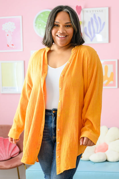 Corey Button Up Top in Tangerine (Online Exclusive) - Uptown Boutique Ramona