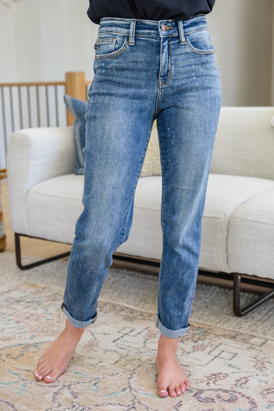 Corey Hi Rise Bleach Splash Boyfriend Jeans (Online Exclusive) - Uptown Boutique Ramona