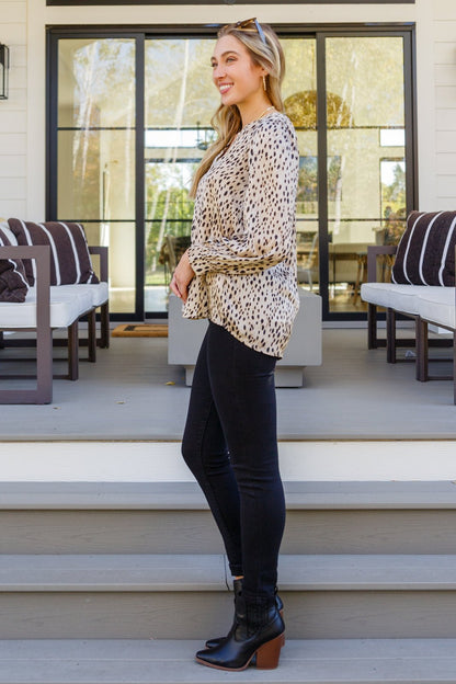 Countless Memories Split Neckline Dot Print Top (Online Exclusive) - Uptown Boutique Ramona