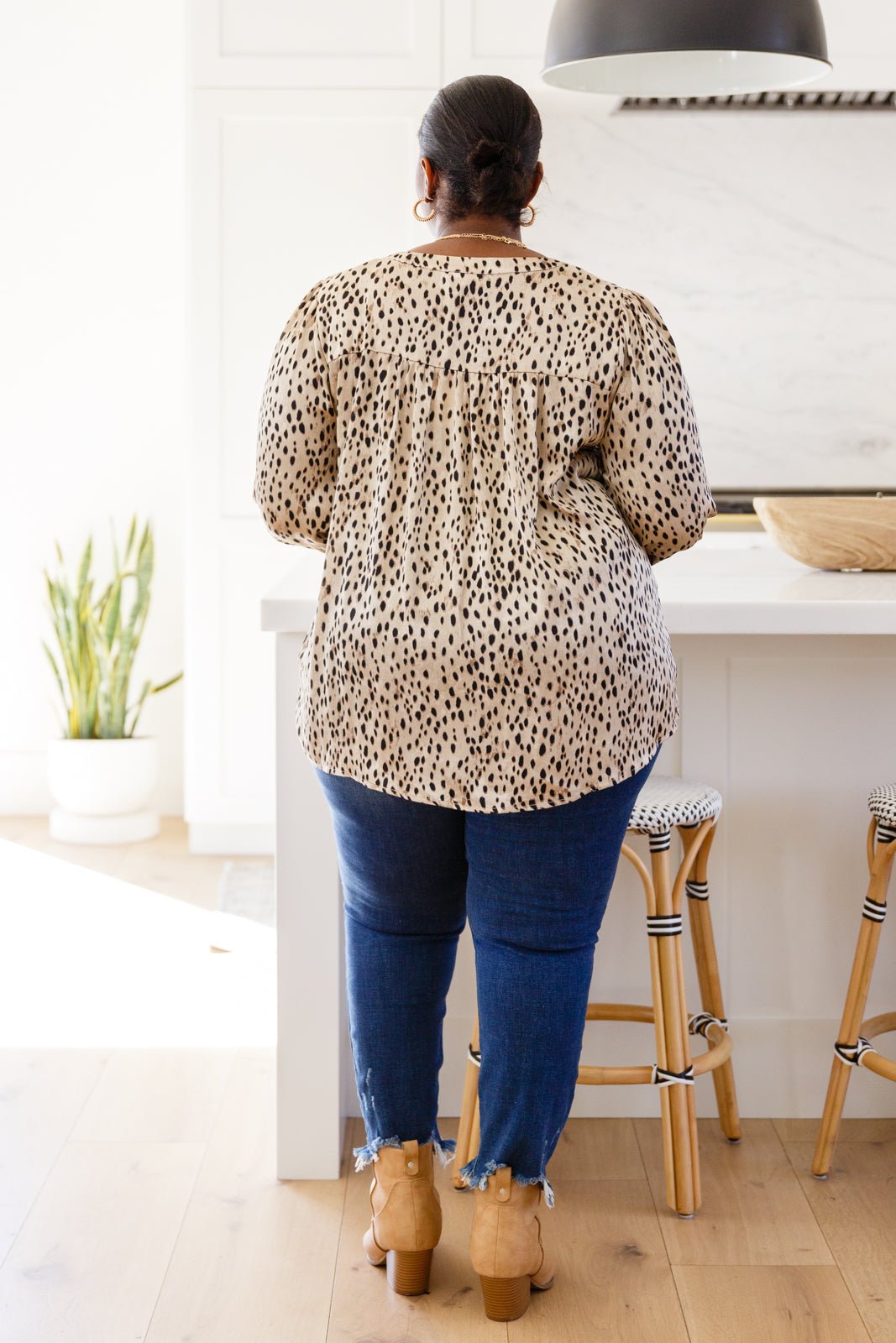 Countless Memories Split Neckline Dot Print Top (Online Exclusive) - Uptown Boutique Ramona