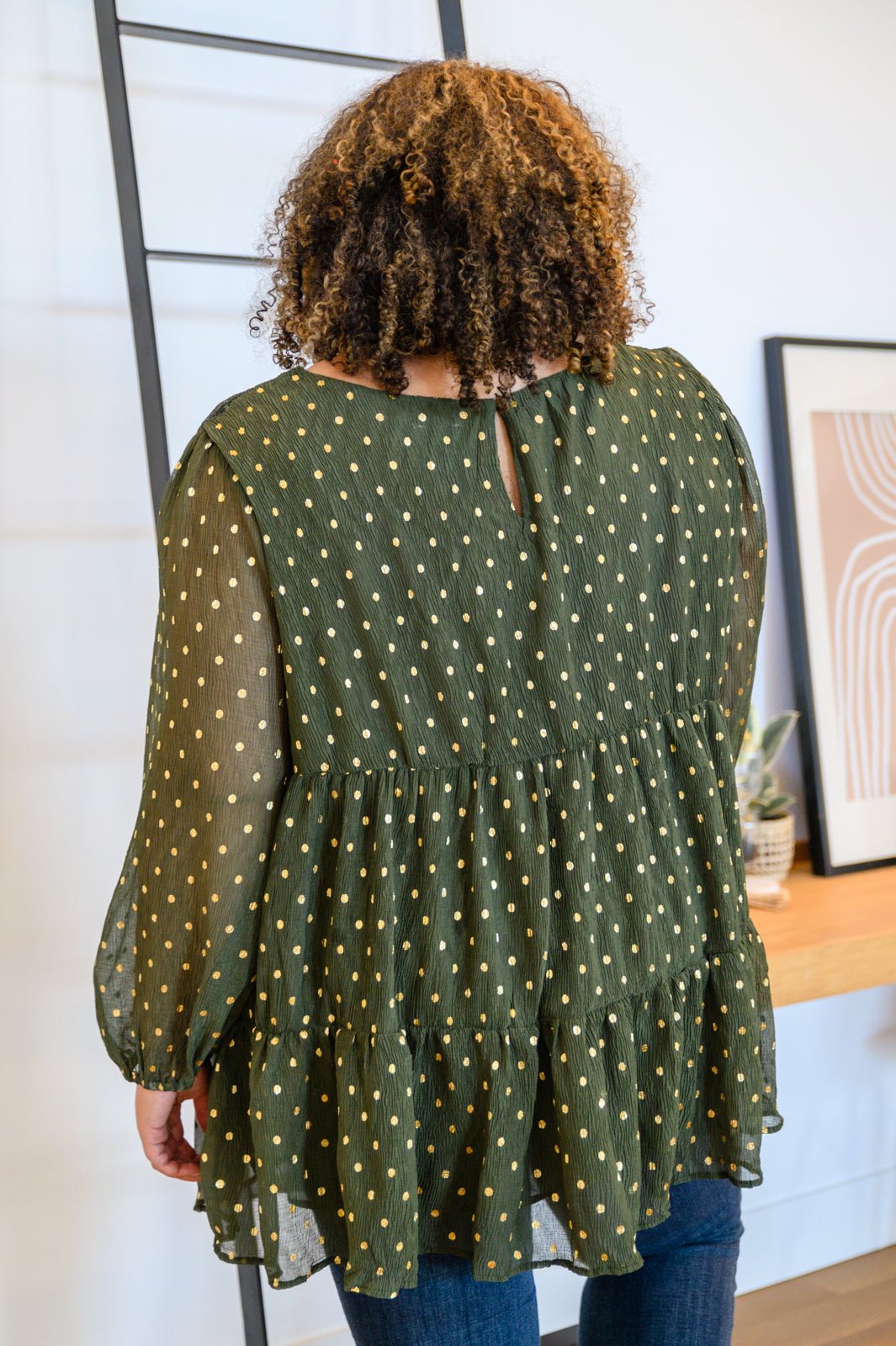 Coya Metallic Dot Tiered Blouse in Olive (Online Exclusive) - Uptown Boutique Ramona