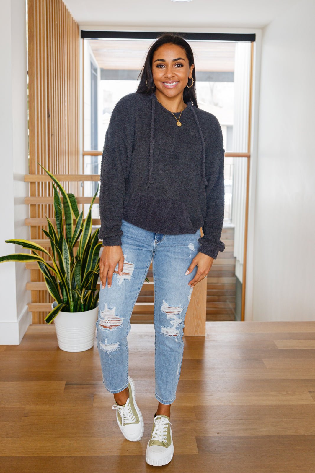 Cozy Does It Hoodie in Charcoal (Online Exclusive) - Uptown Boutique Ramona