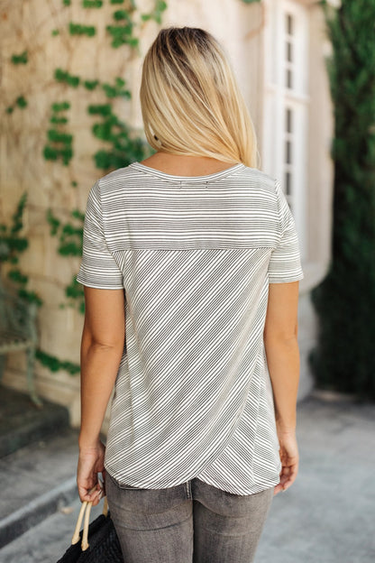 Cozy In Stripes Top in Gray (Online Exclusive) - Uptown Boutique Ramona