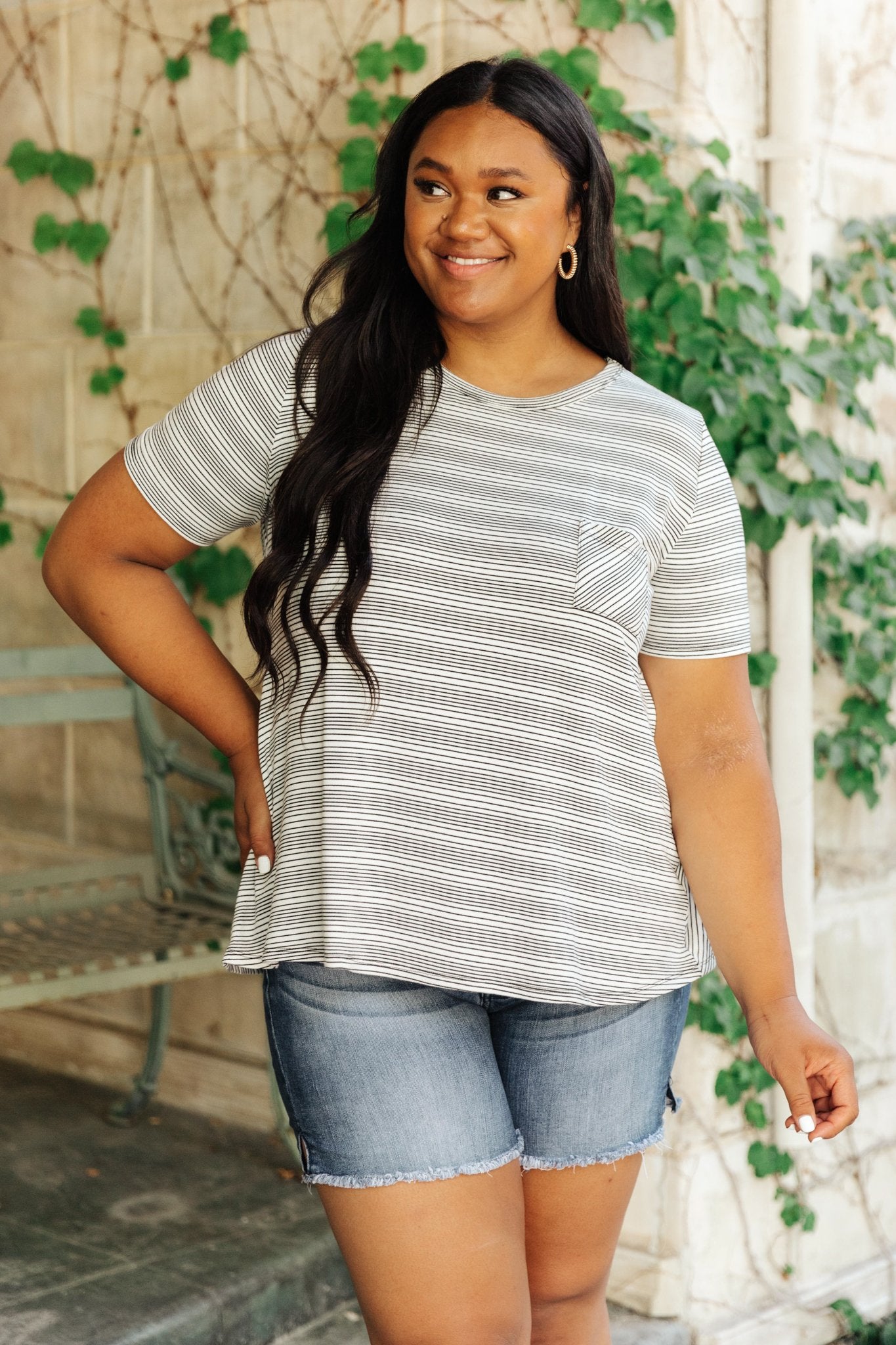 Cozy In Stripes Top in Gray (Online Exclusive) - Uptown Boutique Ramona