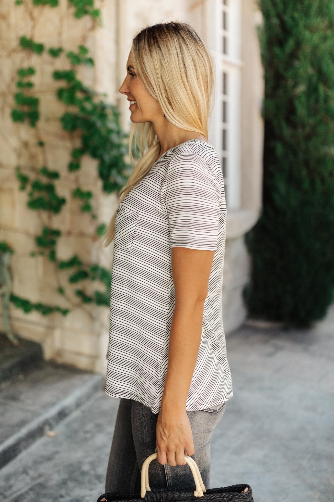 Cozy In Stripes Top in Gray (Online Exclusive) - Uptown Boutique Ramona