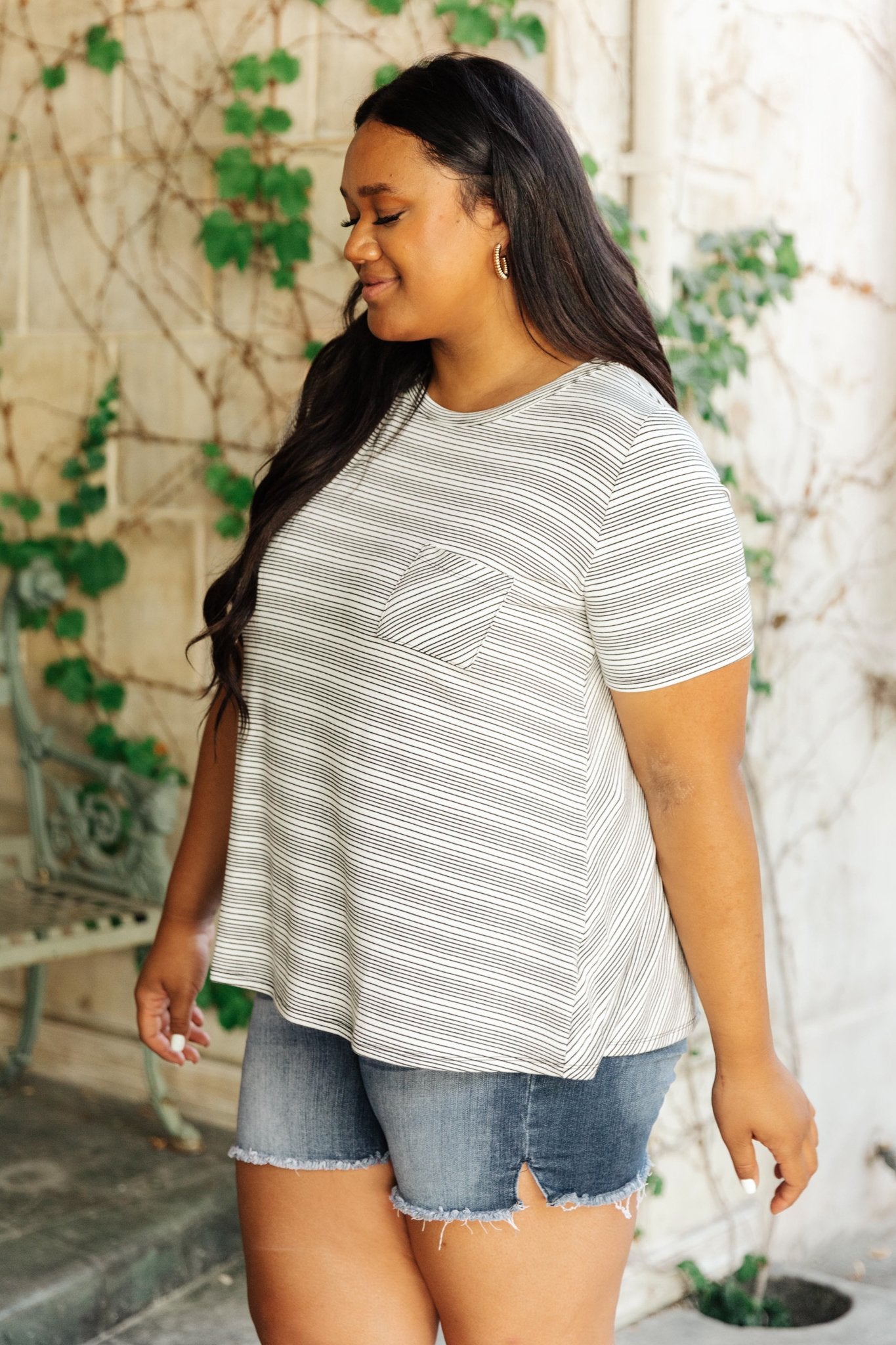 Cozy In Stripes Top in Gray (Online Exclusive) - Uptown Boutique Ramona