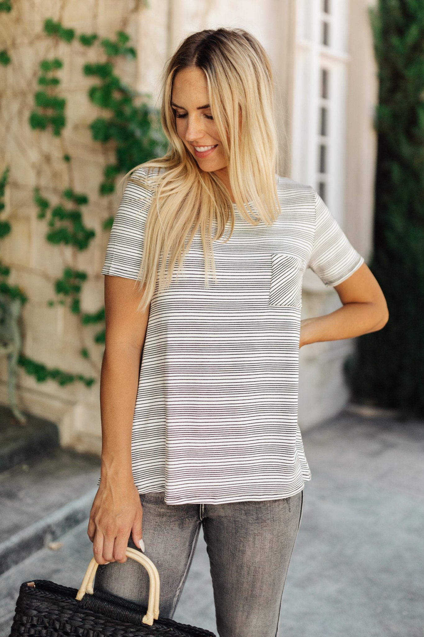 Cozy In Stripes Top in Gray (Online Exclusive) - Uptown Boutique Ramona