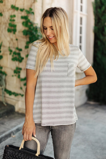 Cozy In Stripes Top in Gray (Online Exclusive) - Uptown Boutique Ramona