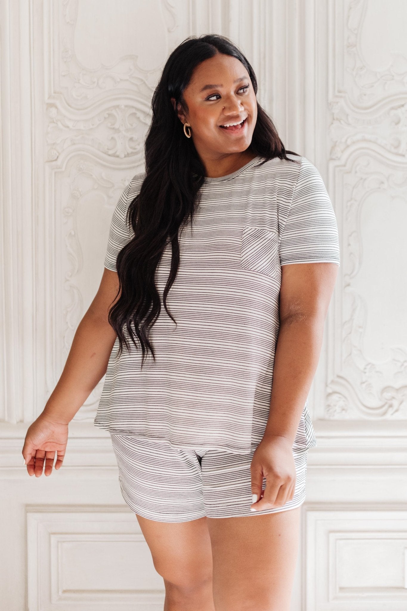 Cozy In Stripes Top in Gray (Online Exclusive) - Uptown Boutique Ramona