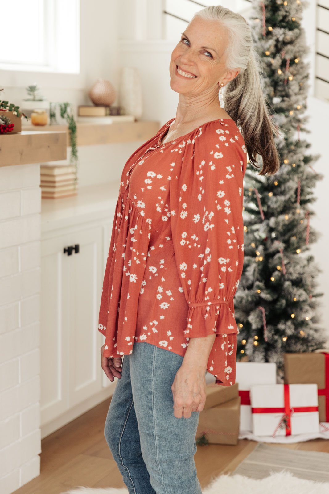 Daisy Flow Blouse In Rust (Online Exclusive) - Uptown Boutique Ramona